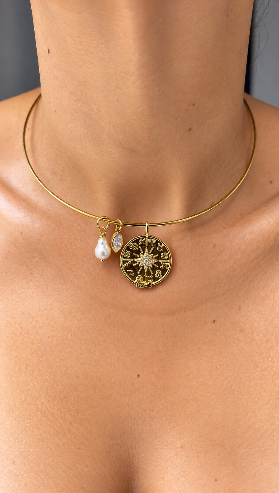 World Compass Charm Choker