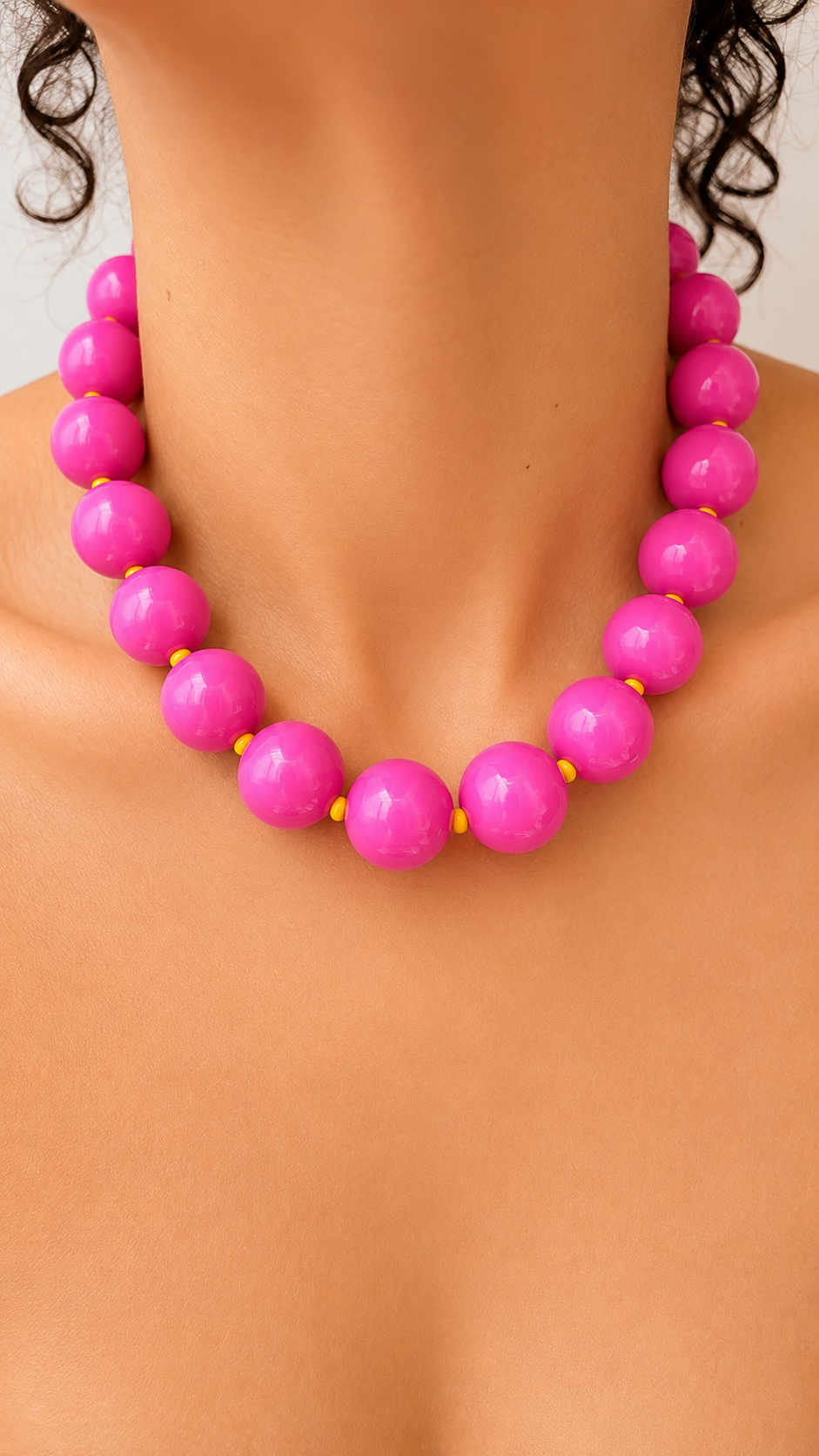 Gum Ball Necklace - Fucsia & Yellow
