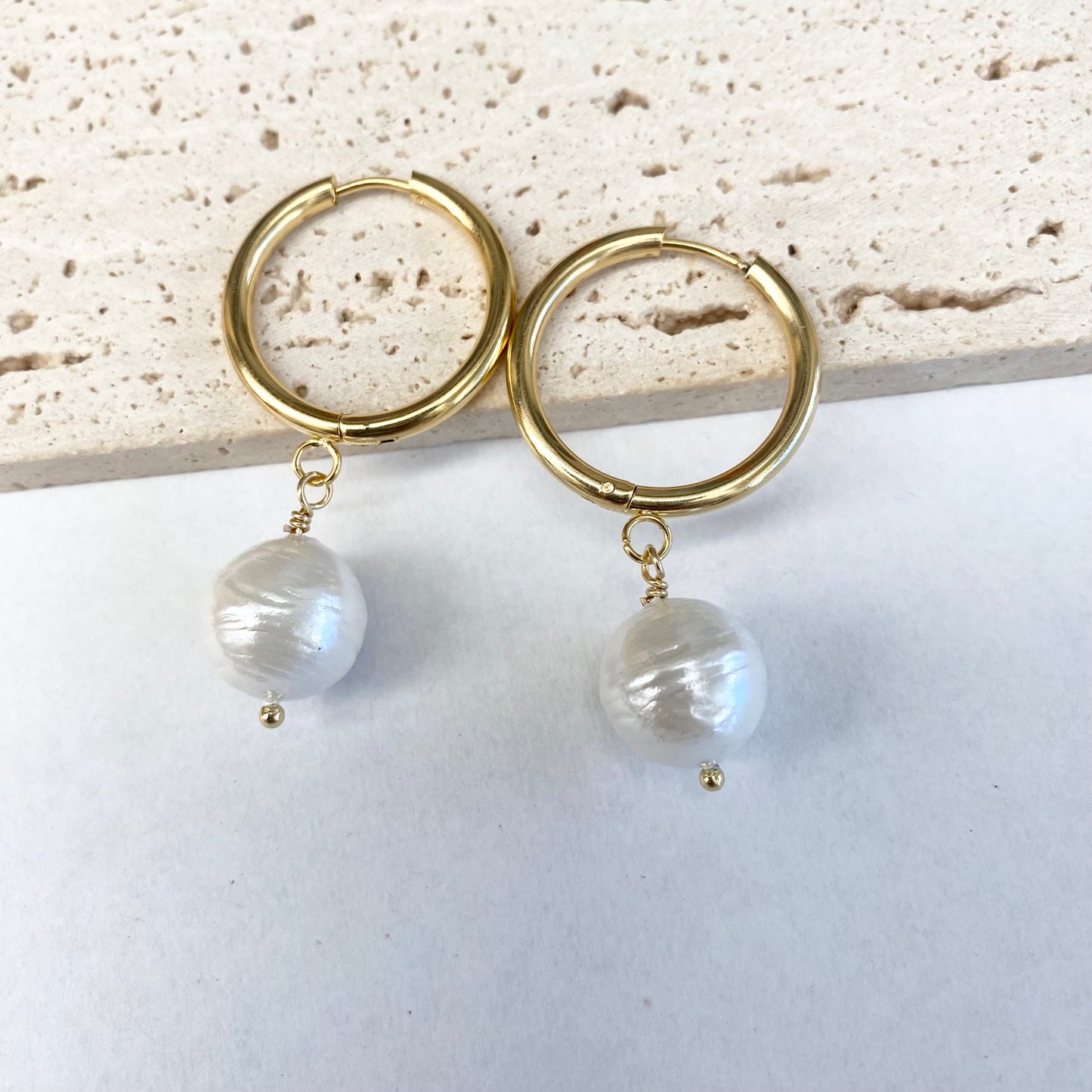 Medium Pearl Hoop Earring