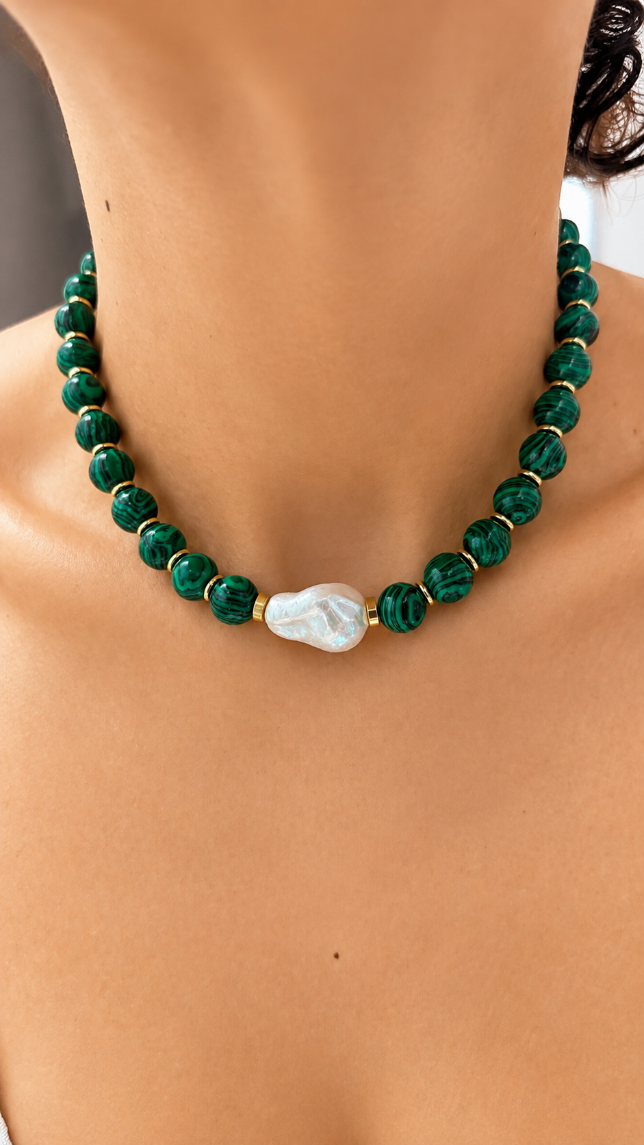 Malachite and Pearl Necklace