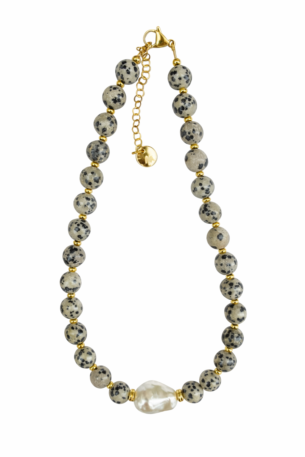 Dalmatian Jasper Pearl Necklace