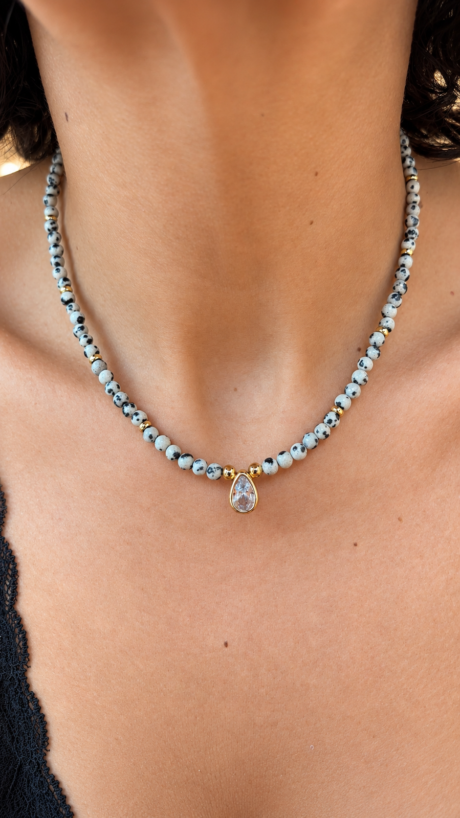 Micaela Bezel Necklace - Dalmatian Jasper
