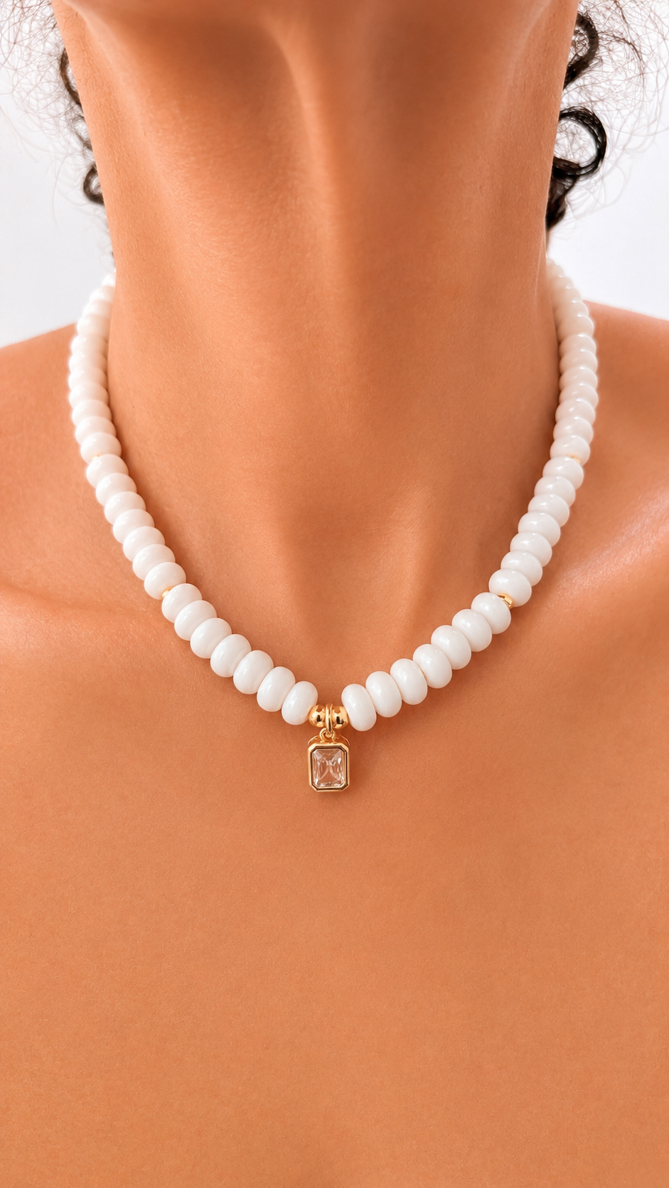 Angie Bezel Necklace - White