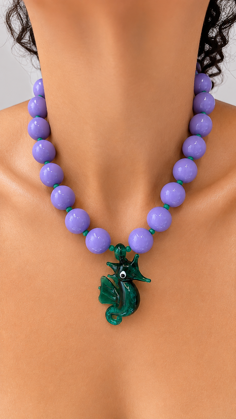 Lavender Gum Ball & Seahorse Necklace
