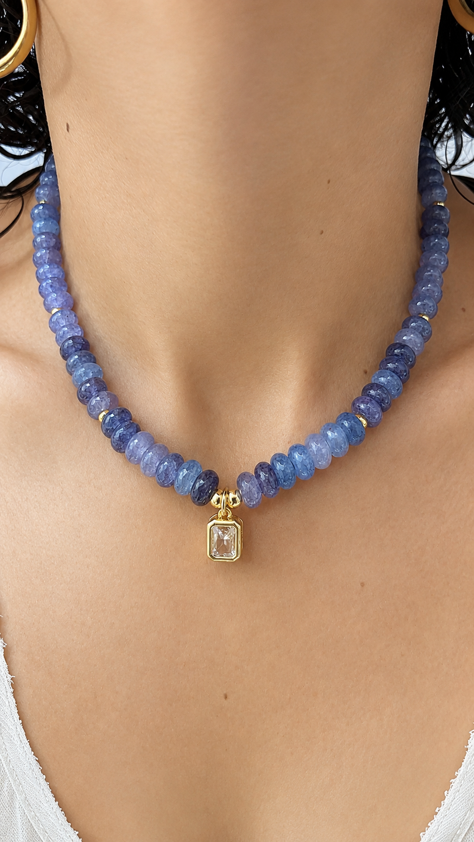 Angie Bezel Necklace - Clear Navy Blue