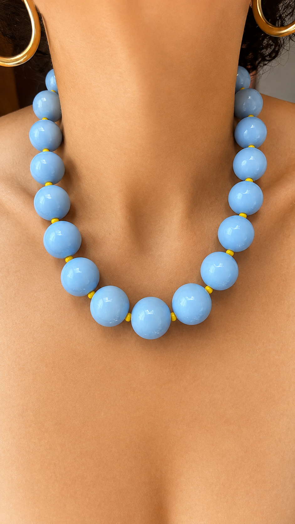 Gum Ball Necklace - Sky Blue with Yellow