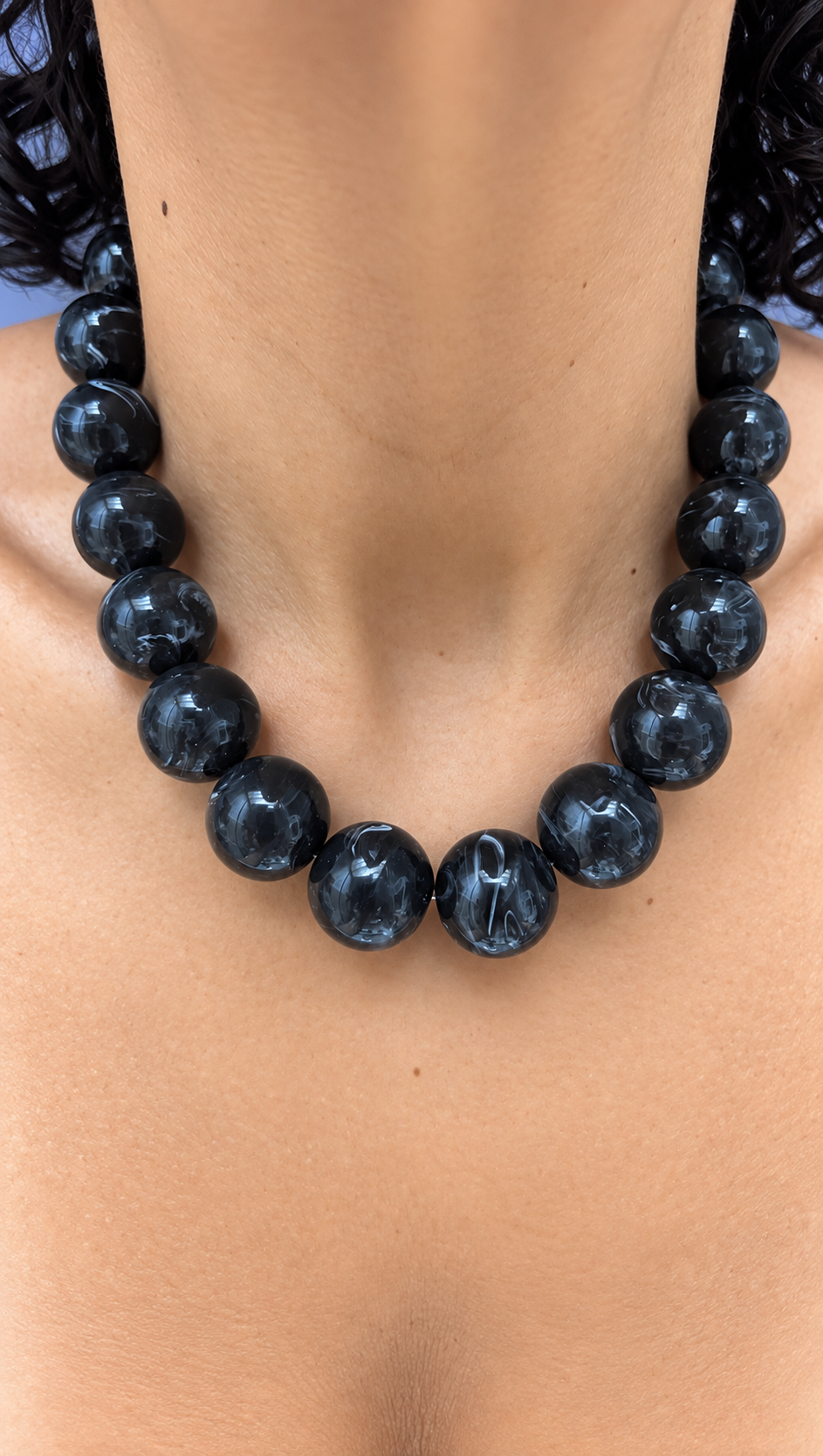 Bubble Gum Necklace - 20mm Marbled Black