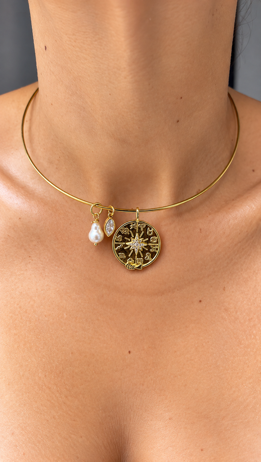 World Compass Charm Choker