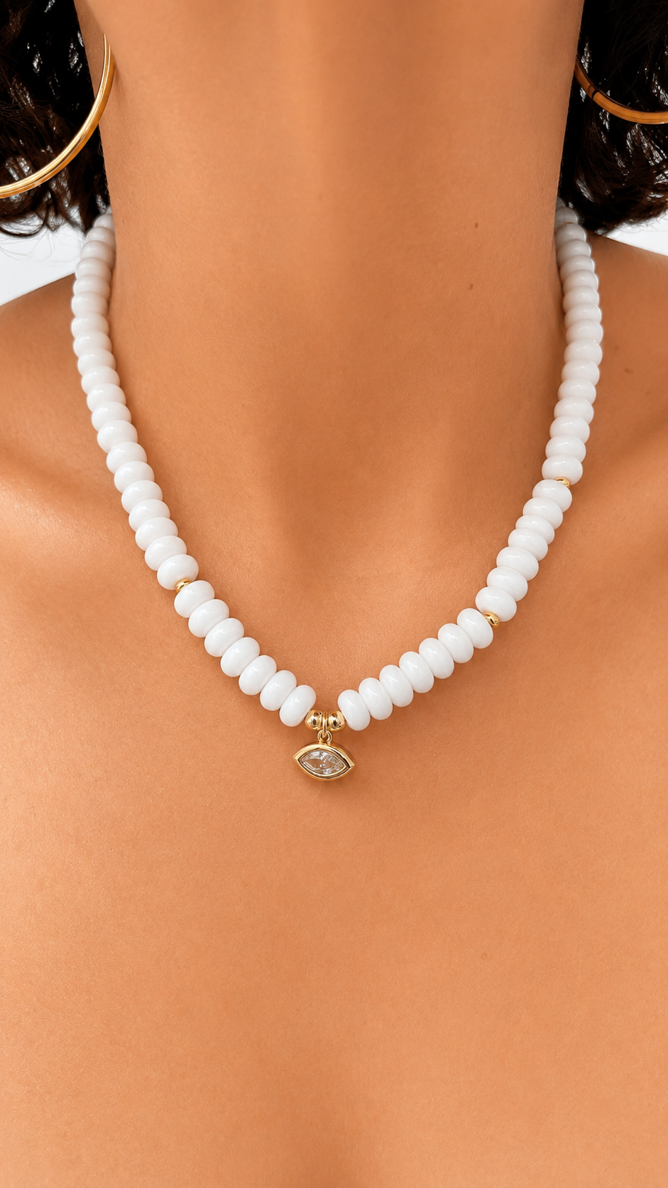 Angie Bezel Necklace - White