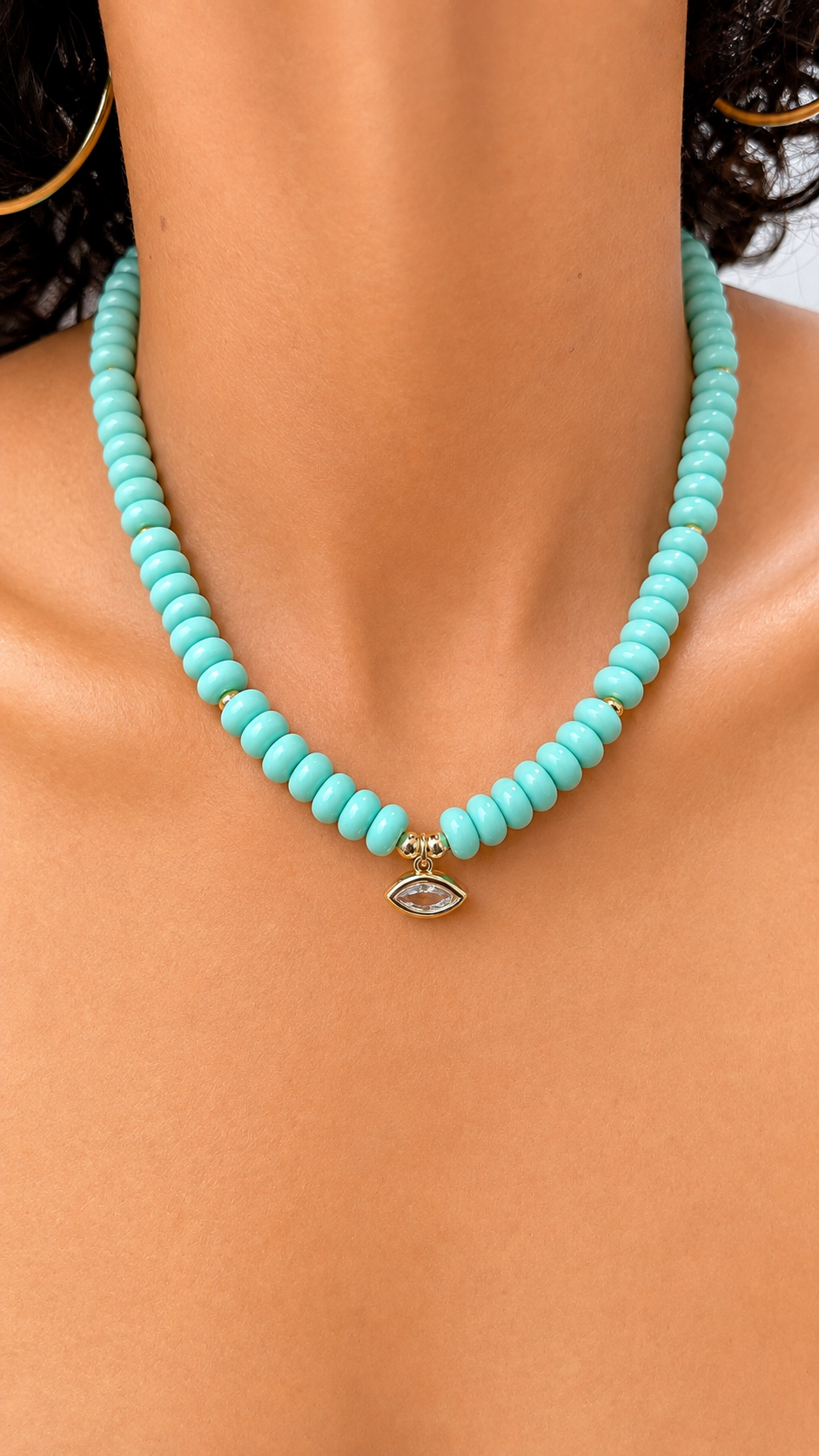 Angie Bezel Necklace - Light Turquoise
