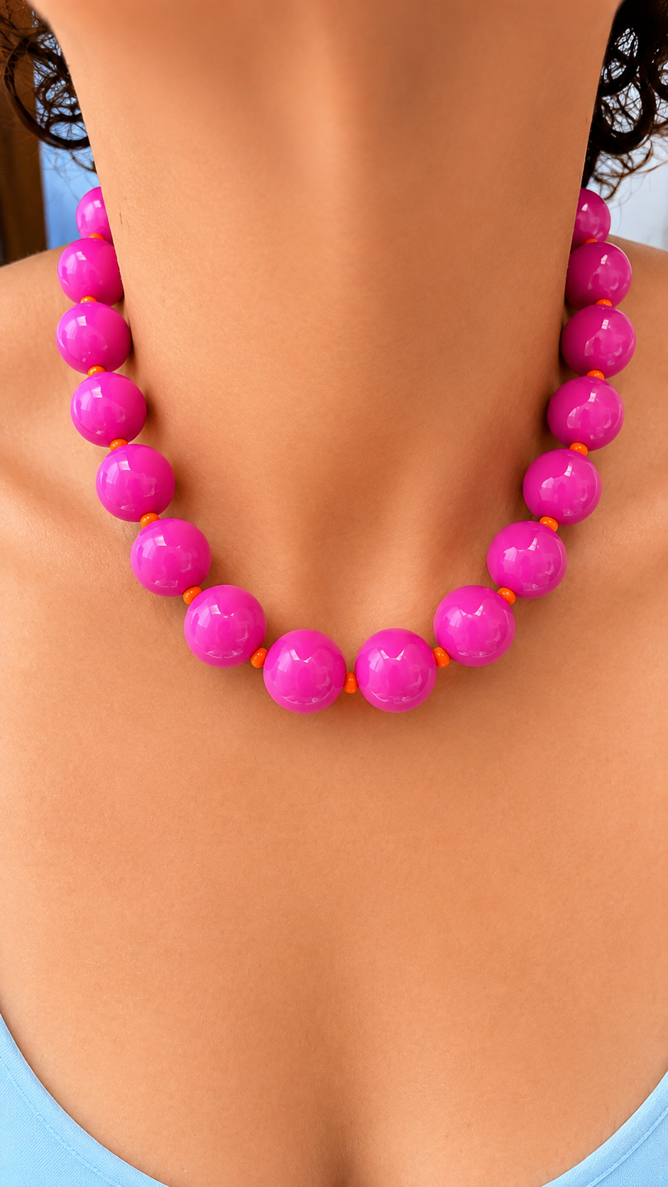 Gum Ball Necklace - Fucsia & Orange