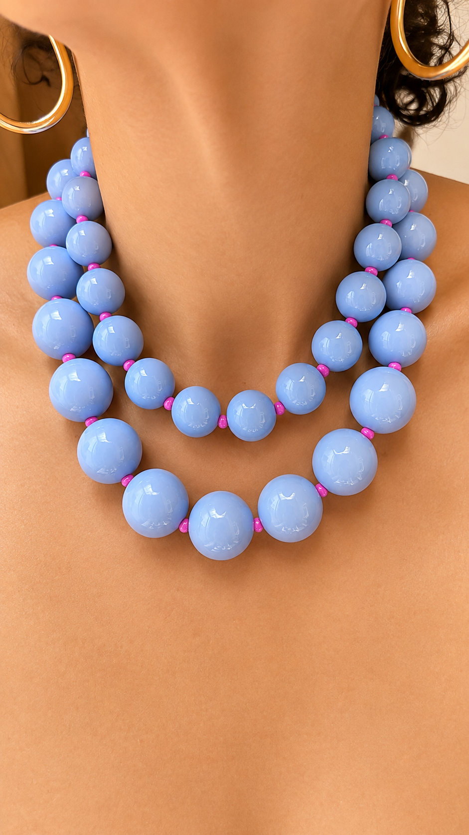 Gum Ball Necklace - Sky Blue with Pink