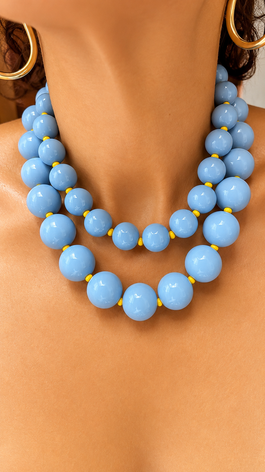 Gum Ball Necklace - Sky Blue with Yellow