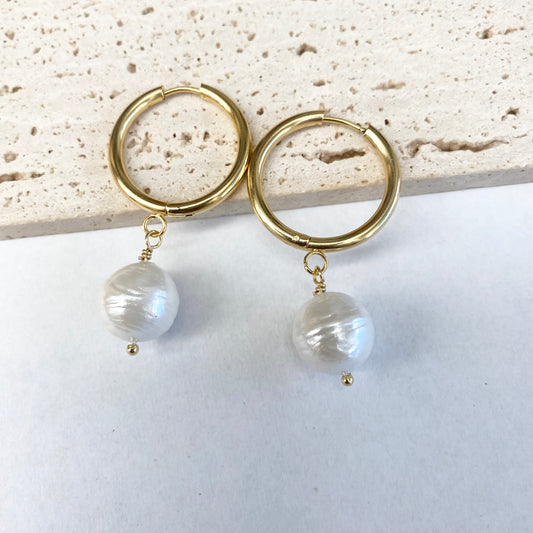 Medium Pearl Hoop Earring