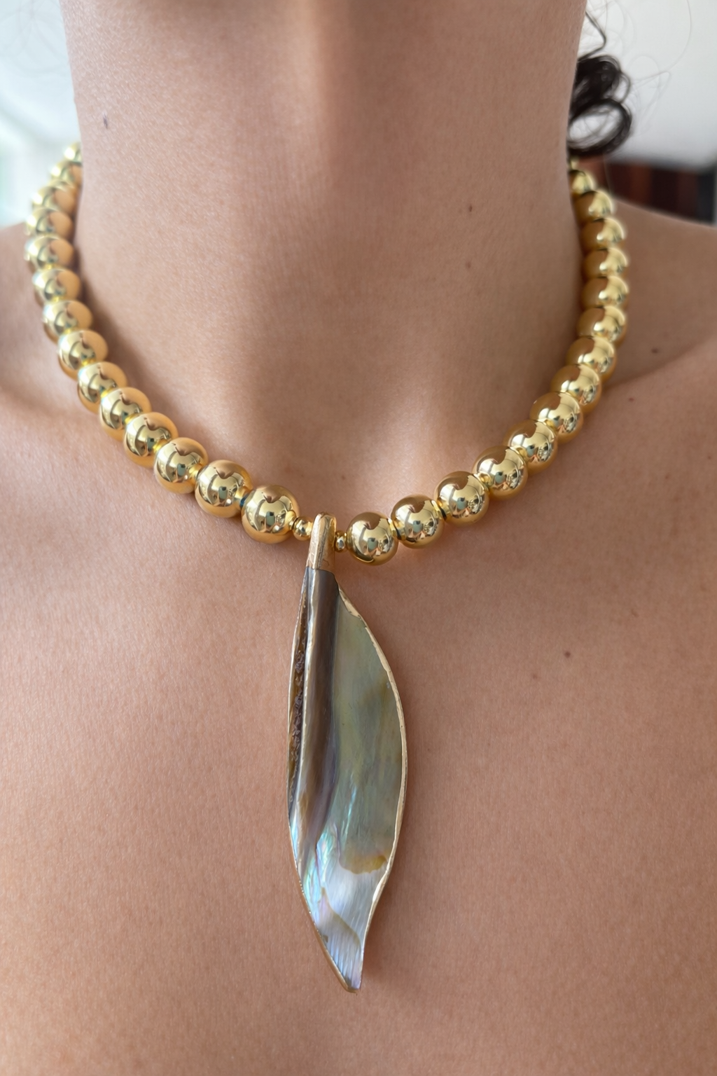 Mother of Pearl Leaf Necklace