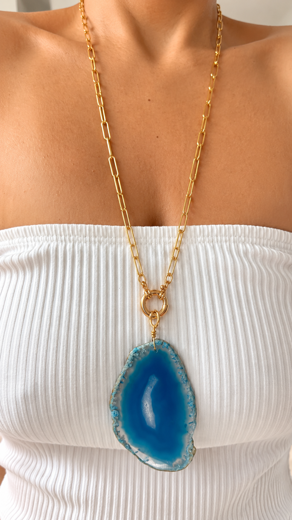 Agate Slab Long Chain - Blue
