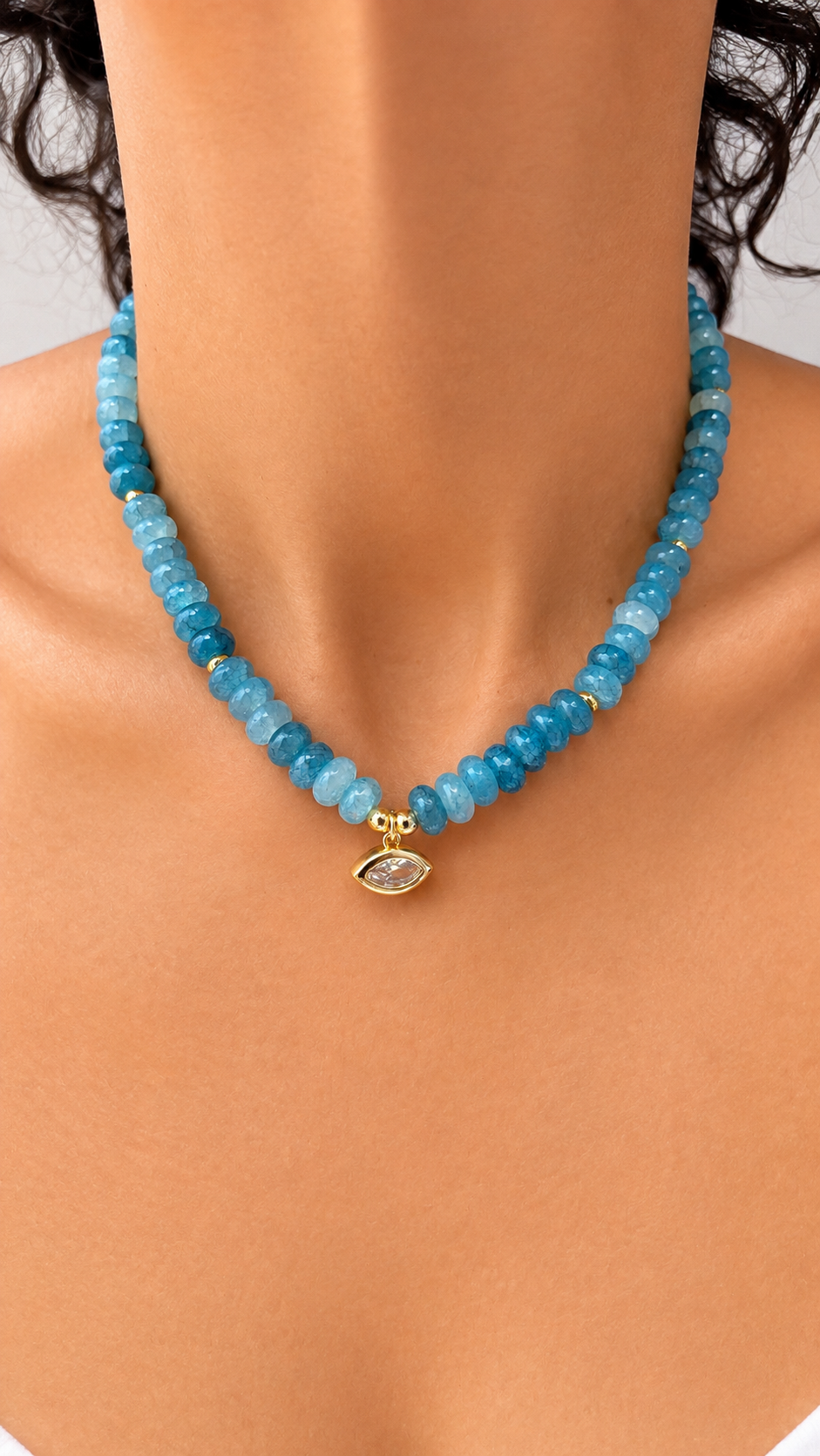 Angie Bezel Necklace - Clear Blue