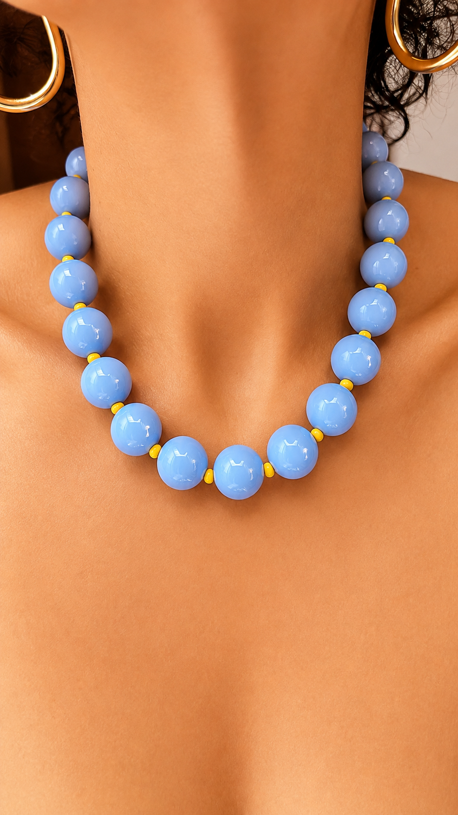 Gum Ball Necklace - Sky Blue with Yellow