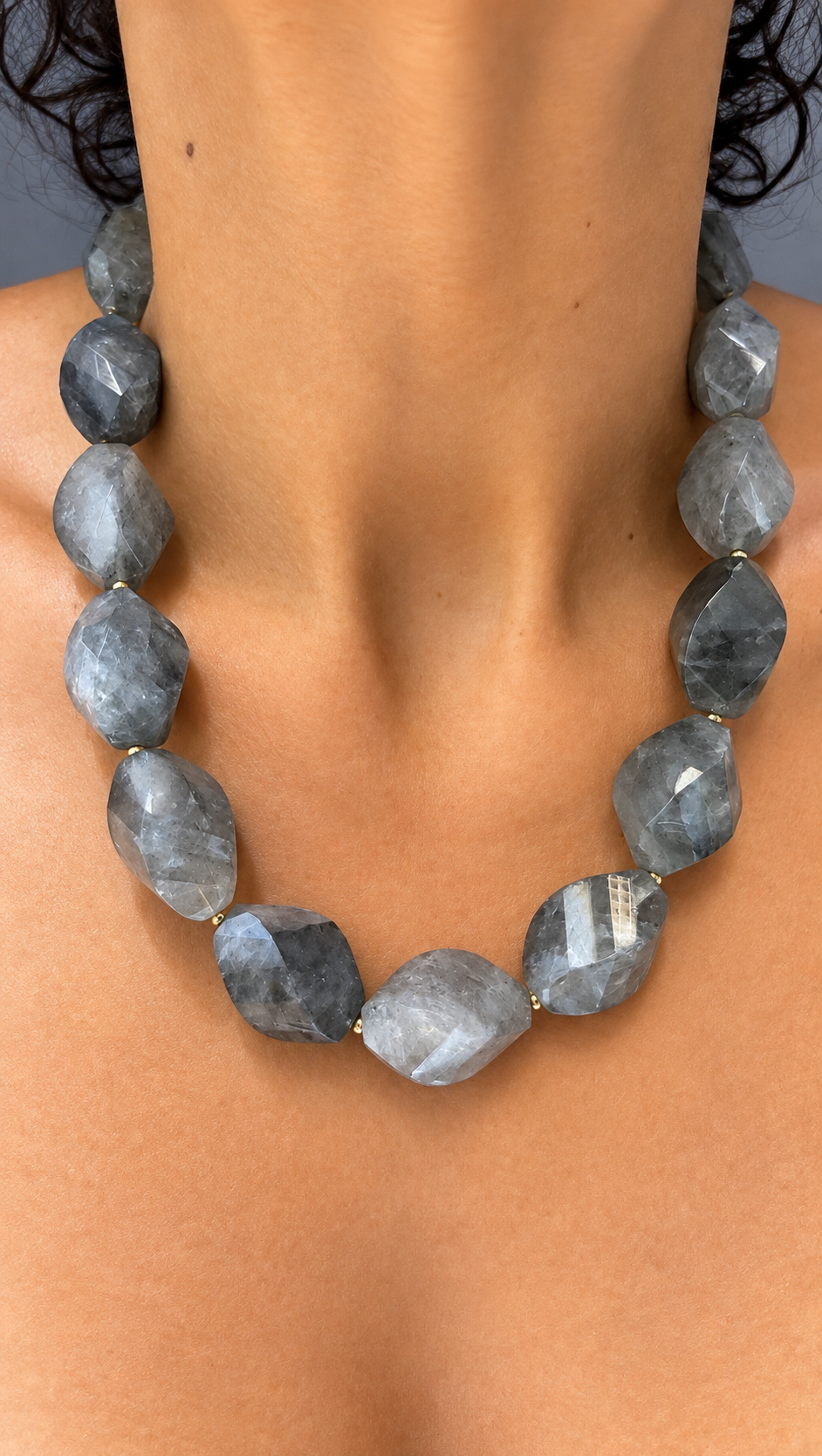 Tourmalized Quartz Faceted Nuggets Necklace