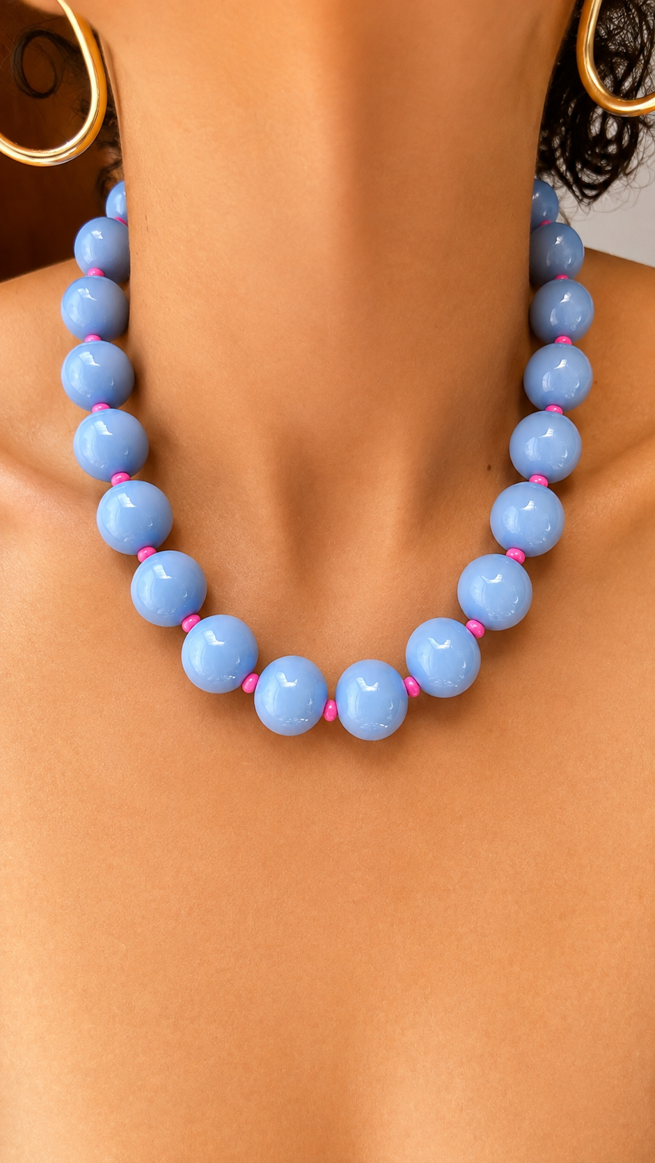 Gum Ball Necklace - Sky Blue with Pink