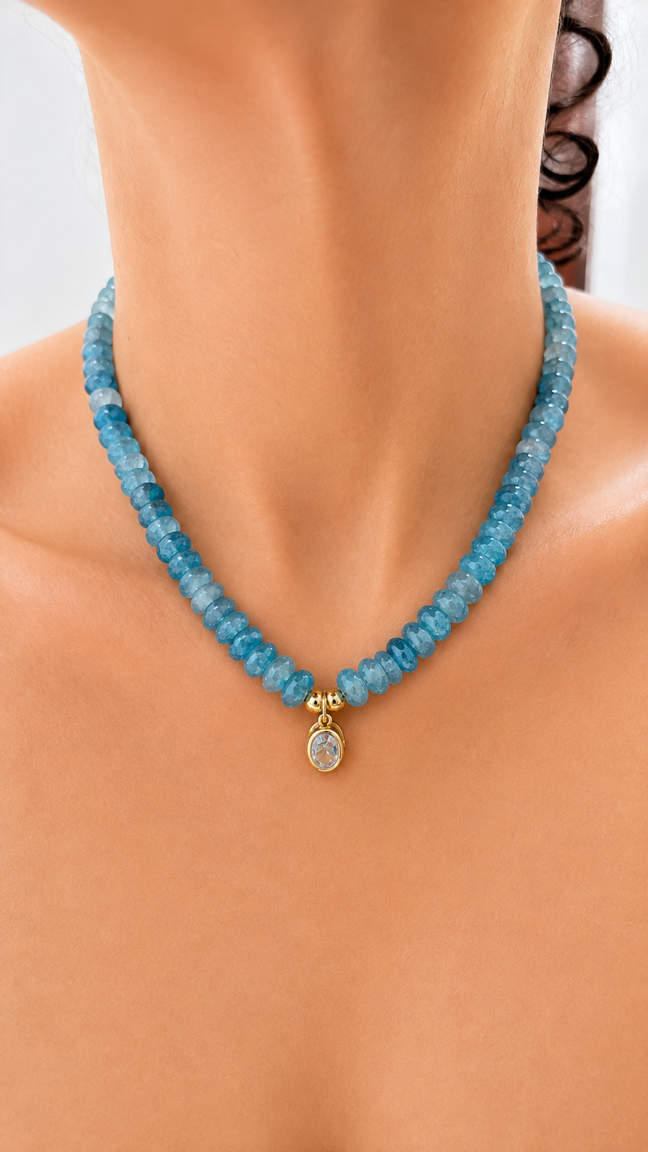 Angie Bezel Necklace - Clear Blue