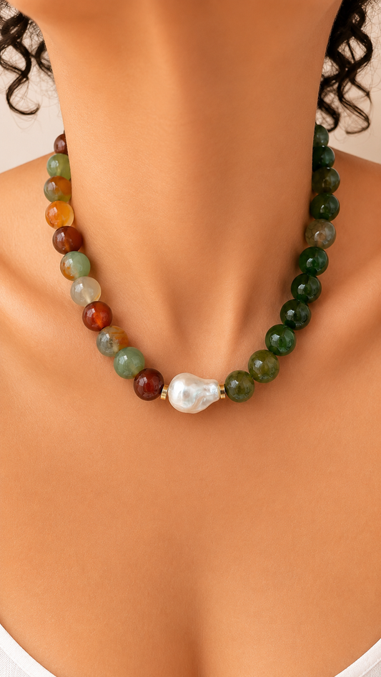 Agate and Pearls - Green Moss