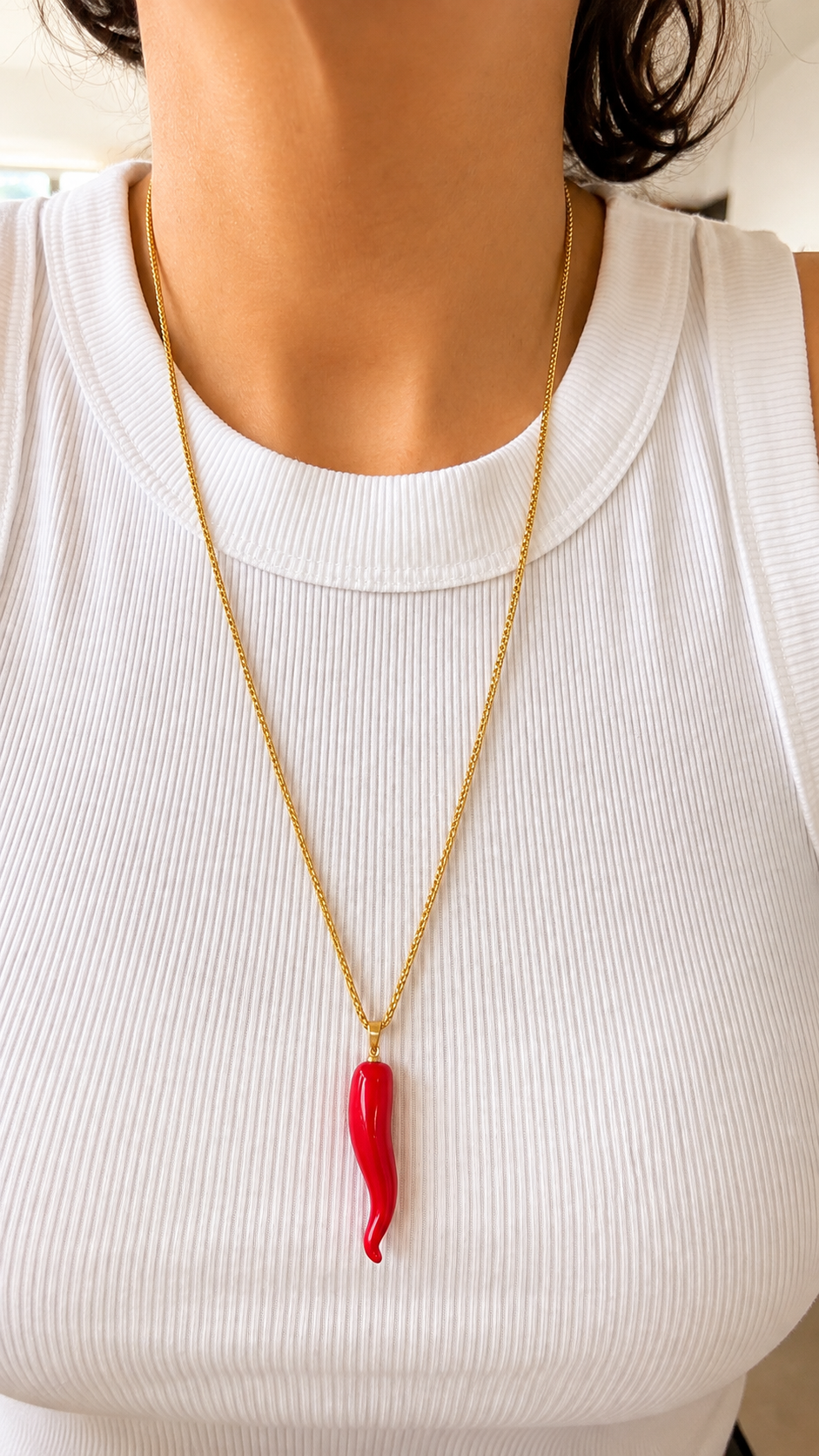 Red Glass Cornicelo Chain Necklace
