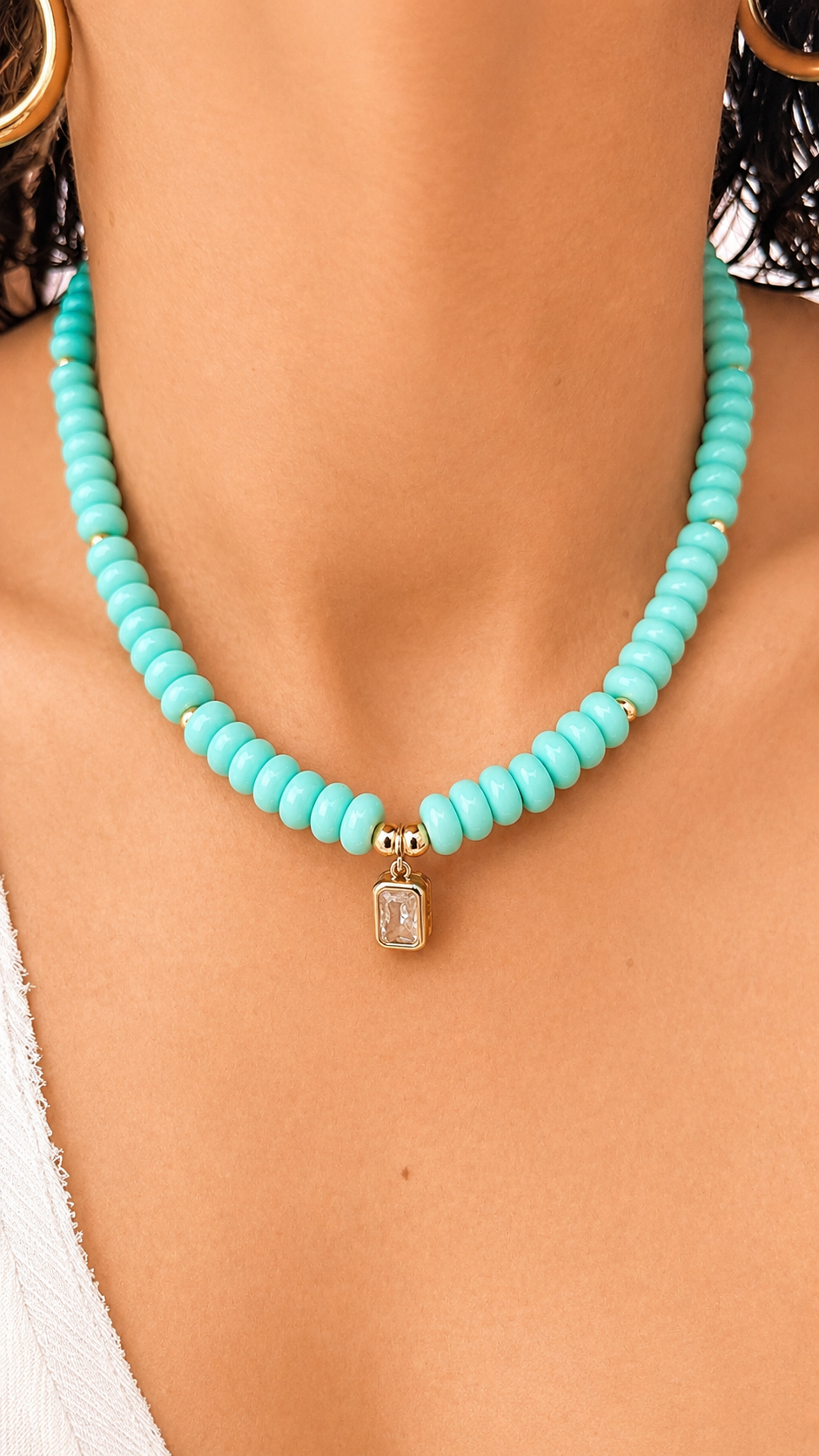 Angie Bezel Necklace - Light Turquoise