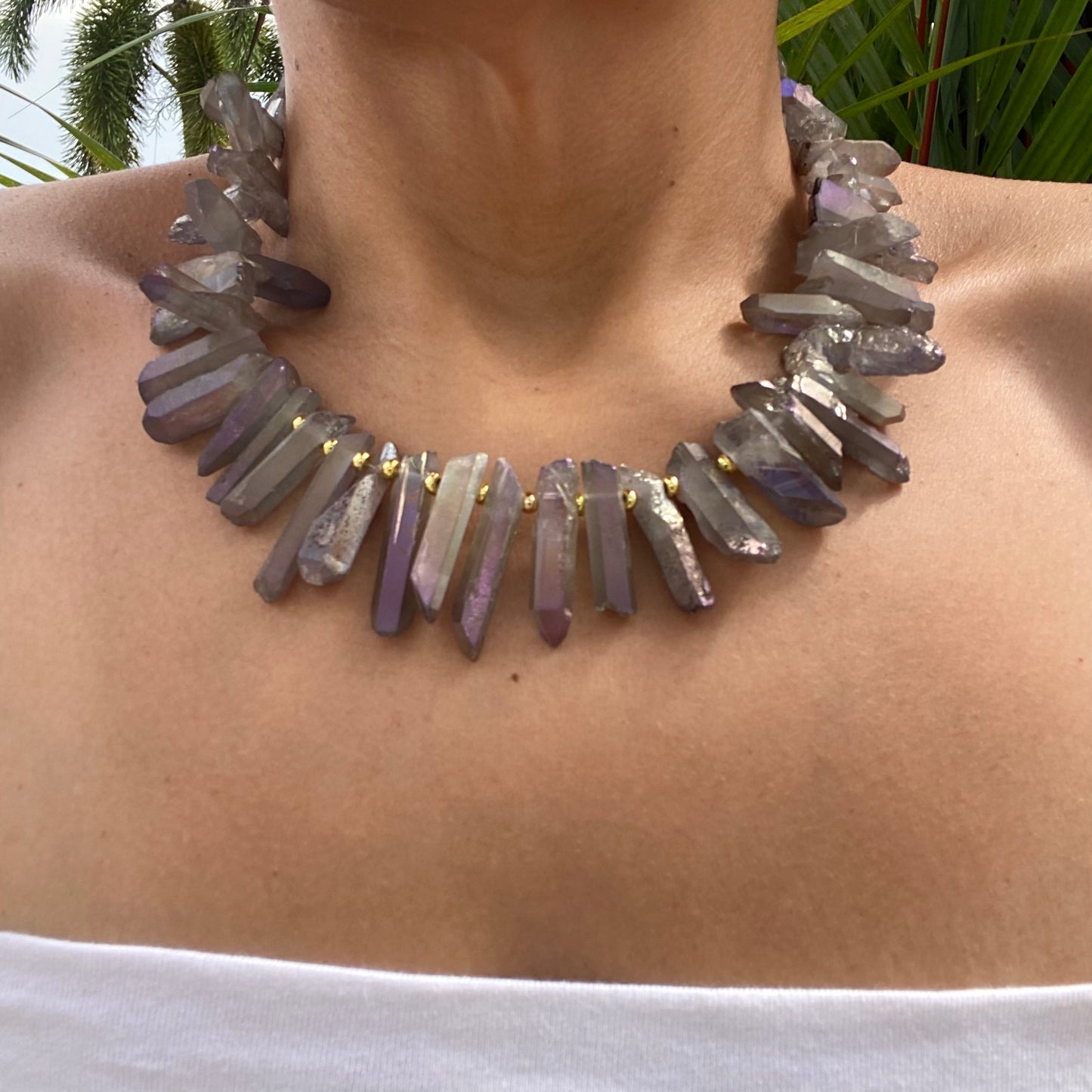 Crystal Quartz Necklace - Metallic Gray