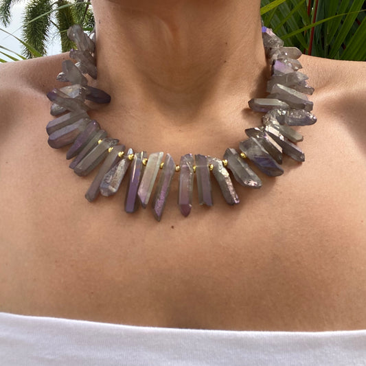 Crystal Quartz Necklace - Metallic Gray