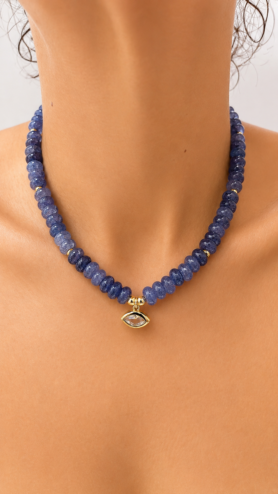 Angie Bezel Necklace - Clear Navy Blue