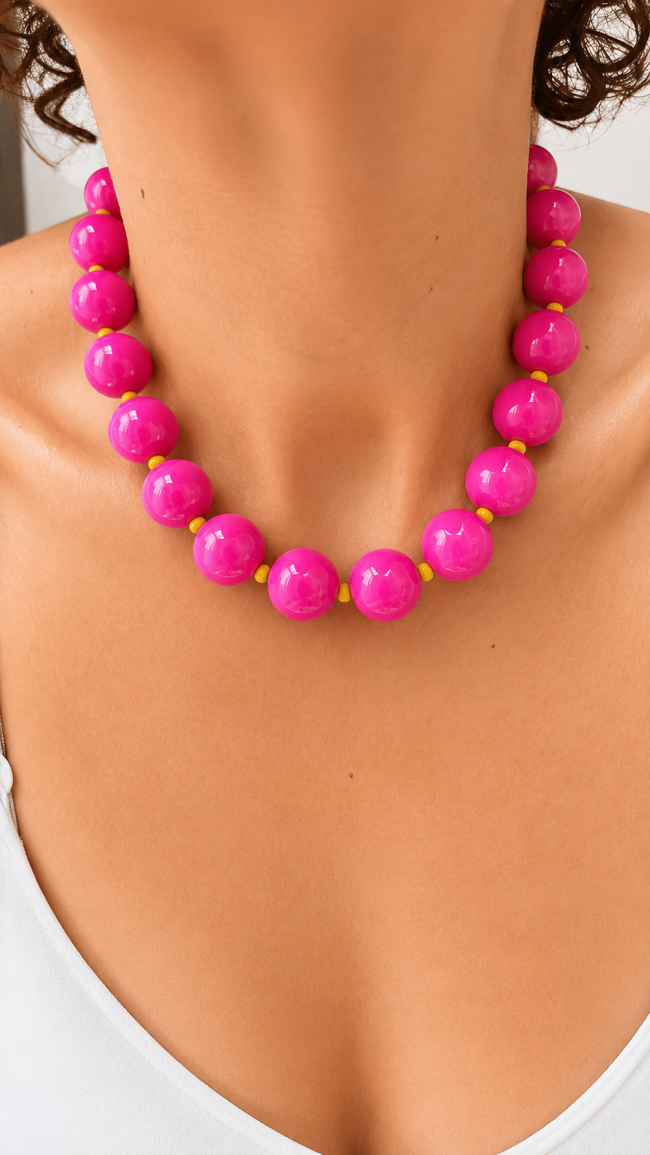 Gum Ball Necklace - Fucsia & Yellow