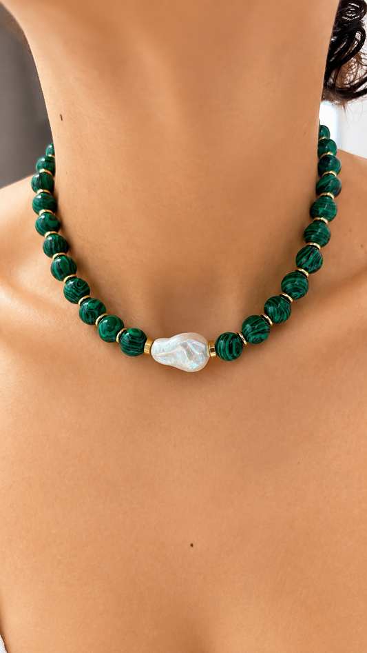 Malachite and Pearl Necklace