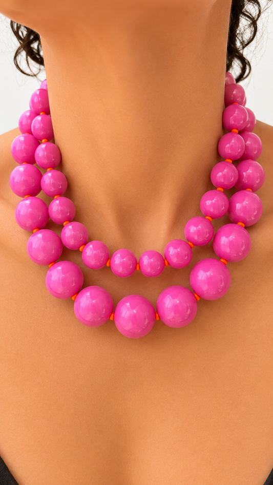 Gum Ball Necklace - Fucsia & Orange