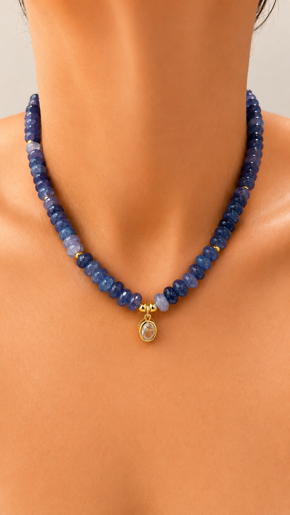 Angie Bezel Necklace - Clear Navy Blue