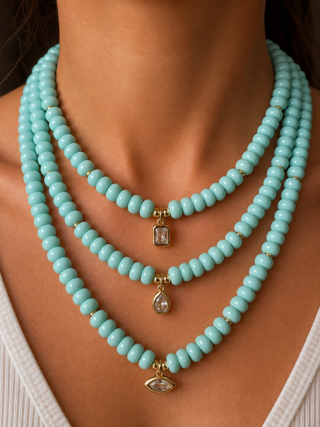 Angie Bezel Necklace - Light Turquoise