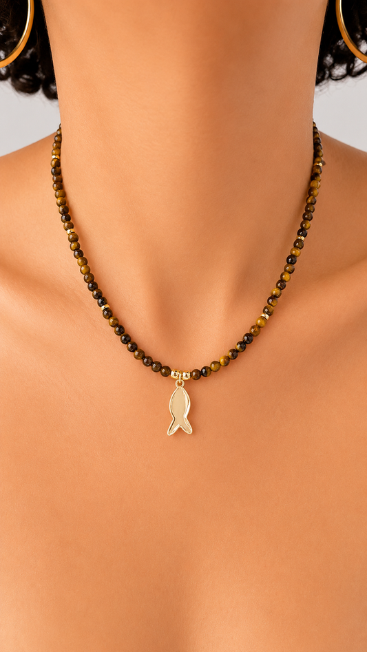 Tiger Eye Necklace with Fish