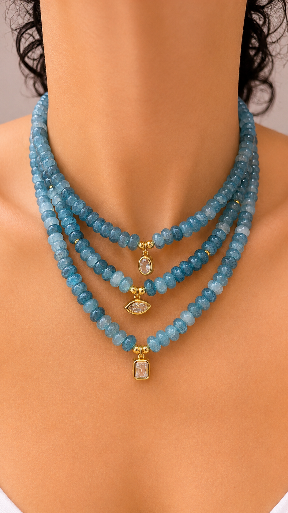 Angie Bezel Necklace - Clear Blue