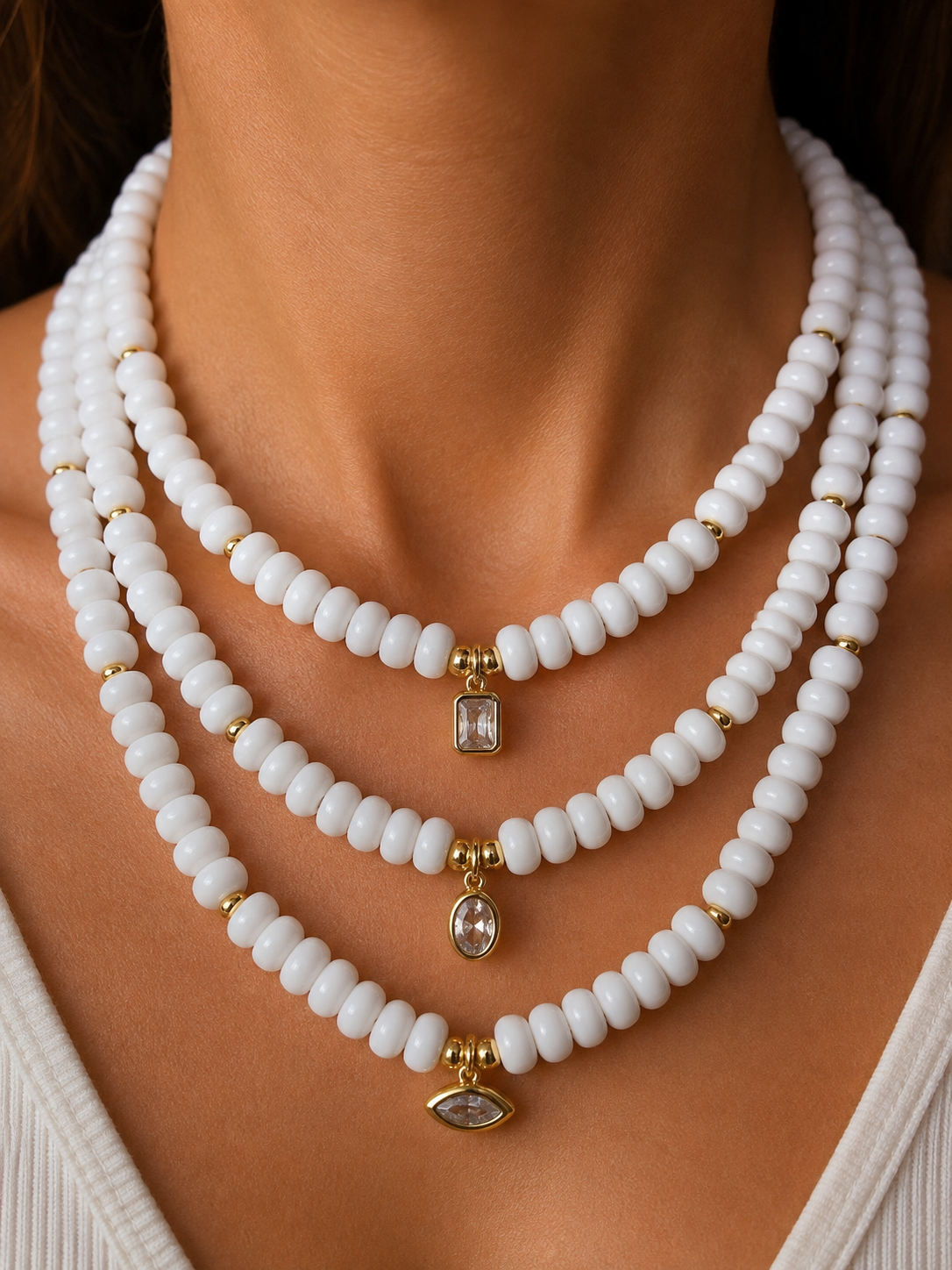 Angie Bezel Necklace - White