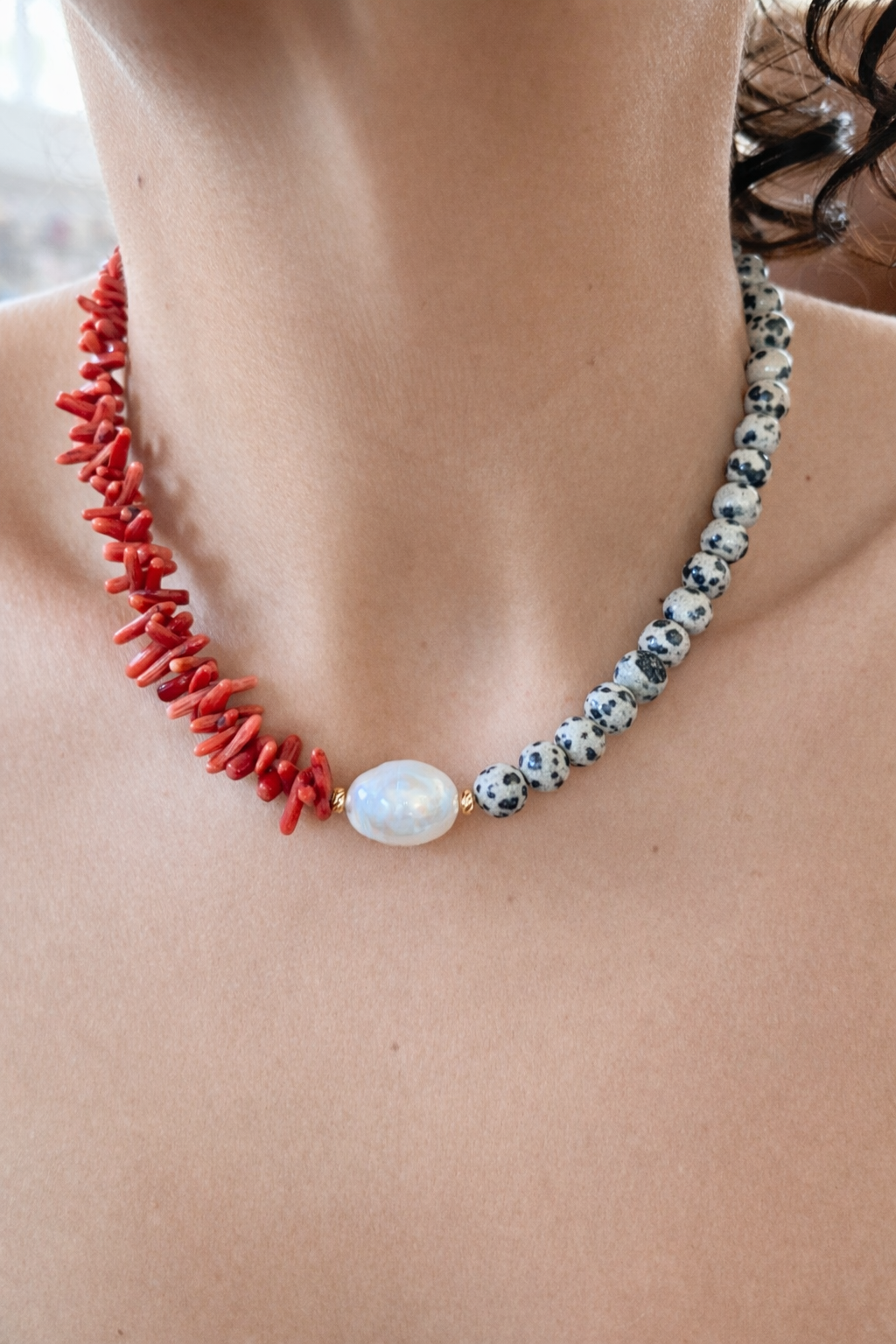 Palmas - Coral & Dalmatian Jasper