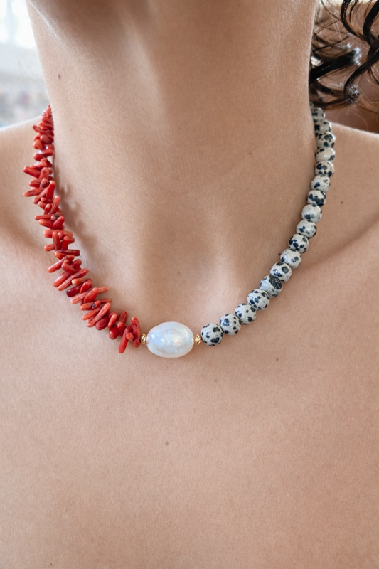 Palmas - Coral & Dalmatian Jasper