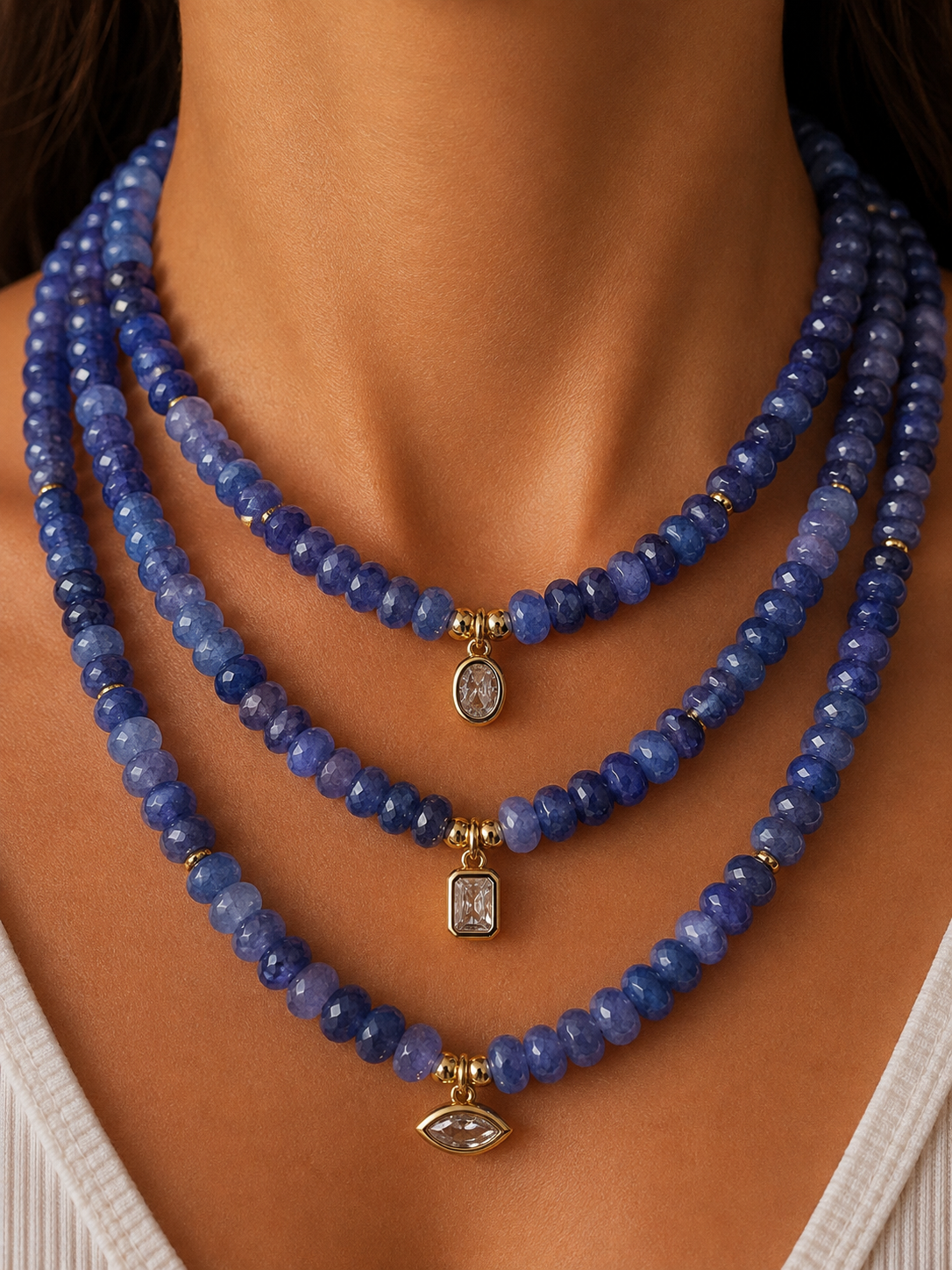 Angie Bezel Necklace - Clear Navy Blue