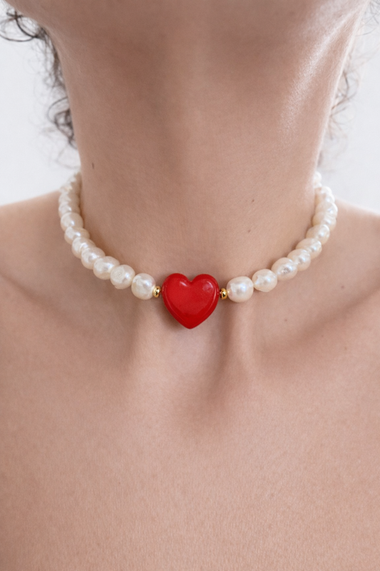 Pearl Heart Choker Neclace