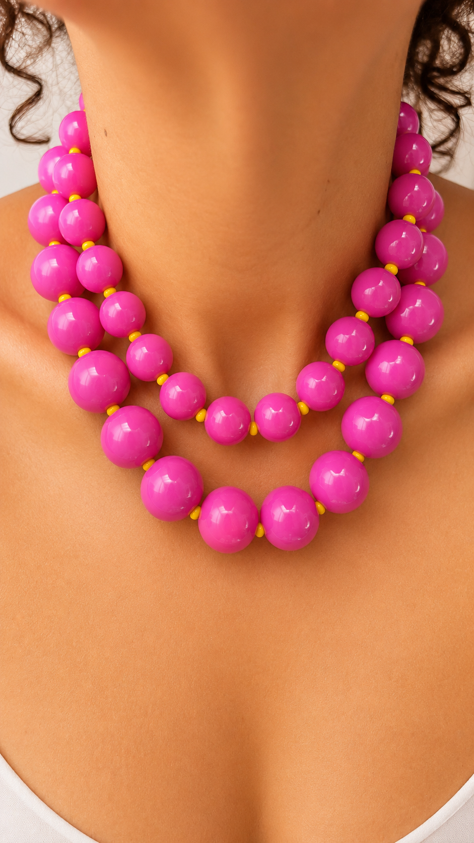 Gum Ball Necklace - Fucsia & Yellow
