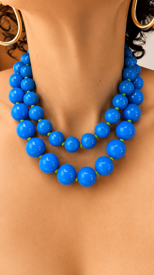 Gum Ball Necklace -Blue & Olive