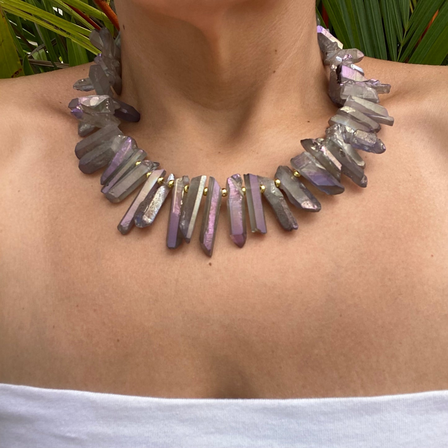 Crystal Quartz Necklace - Metallic Gray