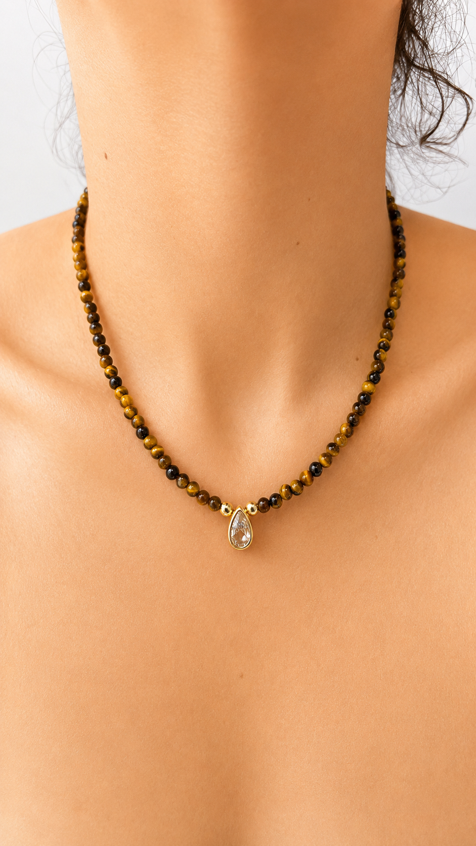 Minimalist Tiger Eye Bezel Necklace
