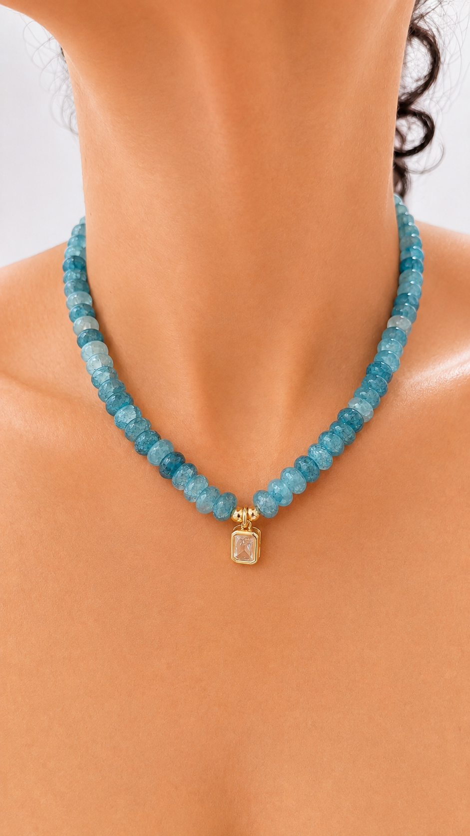 Angie Bezel Necklace - Clear Blue