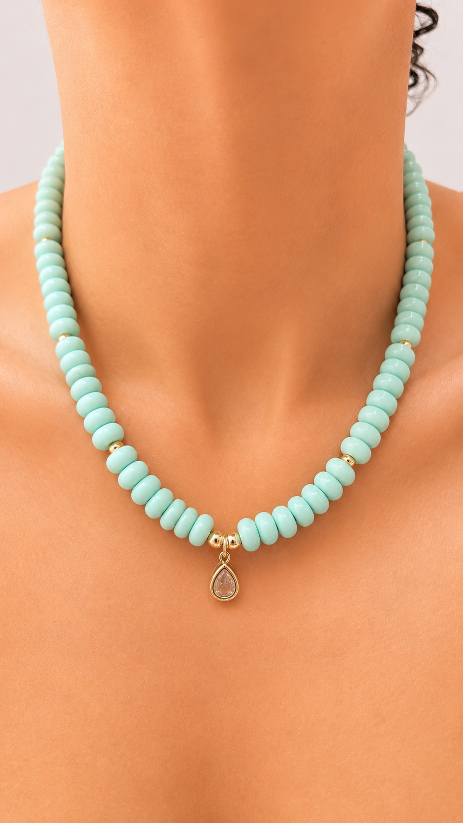 Angie Bezel Necklace - Light Turquoise