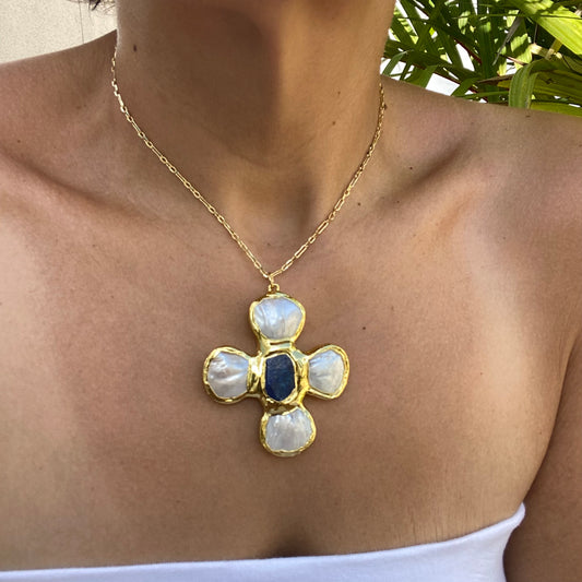 Large Pearl Cross Pendant
